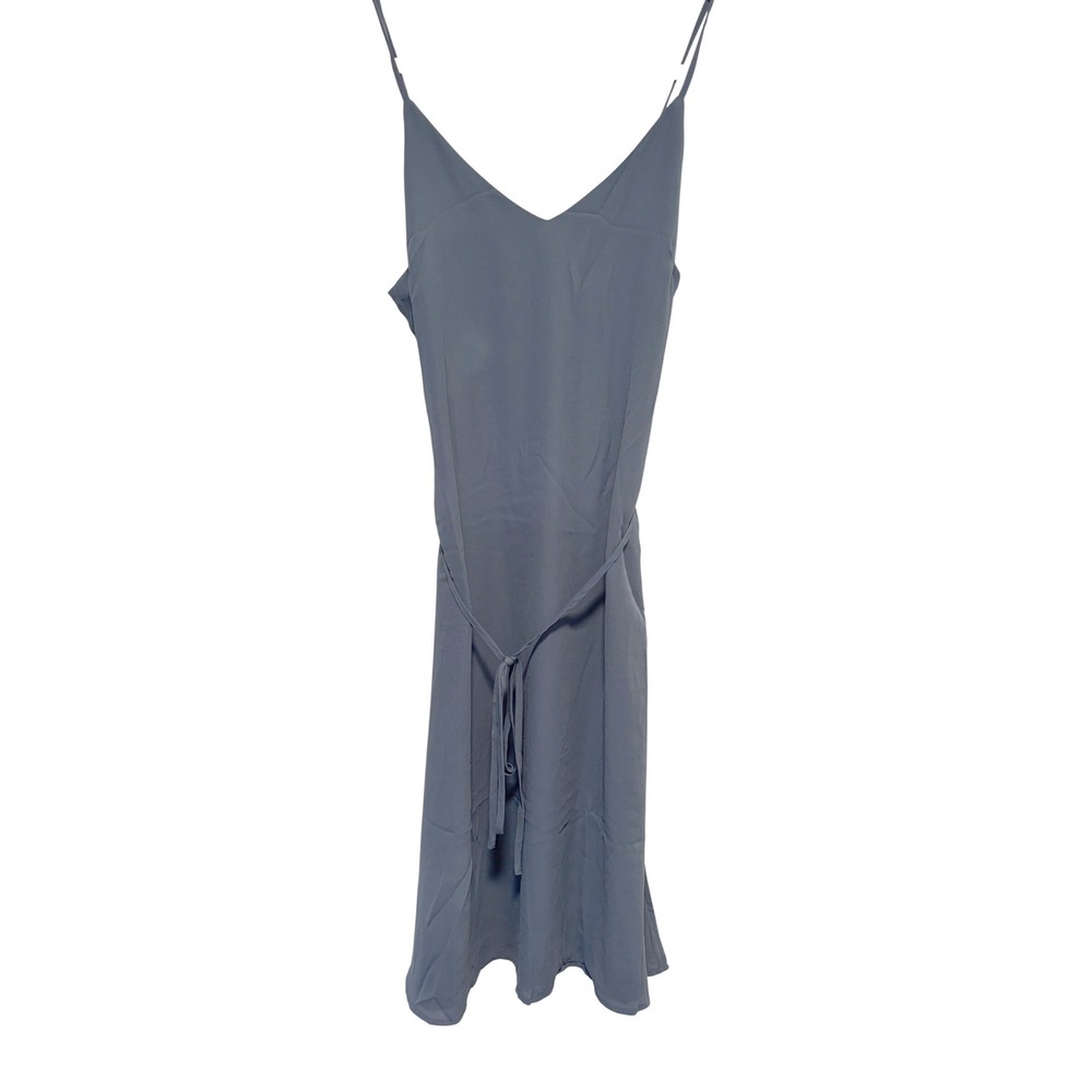 NWOT Lulus Slate Blue V-Neck Midi Dress Adjustable Straps Waist Tie Sz S